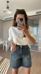 Roger Premium Yüksek Bel Denim Şort