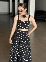 Vina Puantiyeli Crop Etek Takım
