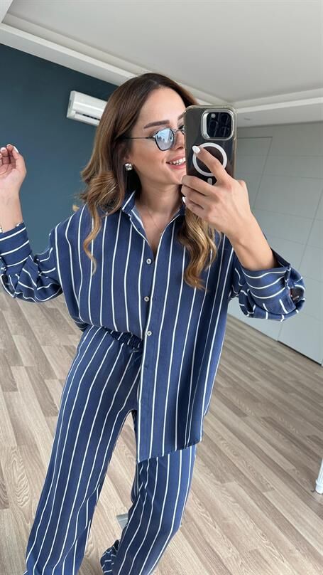 Eden Çizgili Gömlek Pantolon Takım