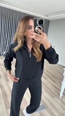 Bianca Çizgili Yarım Fermuarlı Eşofmon Takım