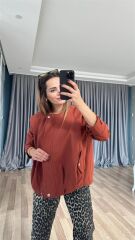 Kiremit Cepli Fermuarlı Bomber Ceket