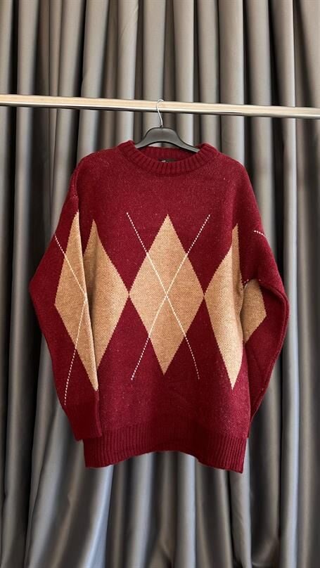Baklava Desenli Oversize Kazak