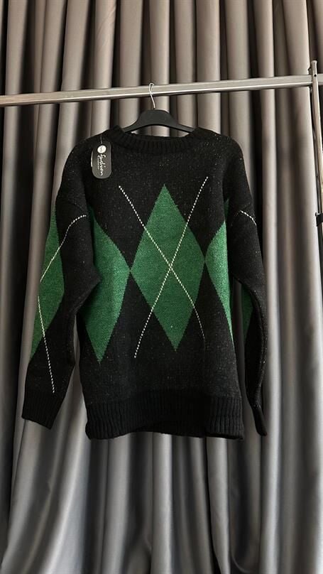 Baklava Desenli Oversize Kazak