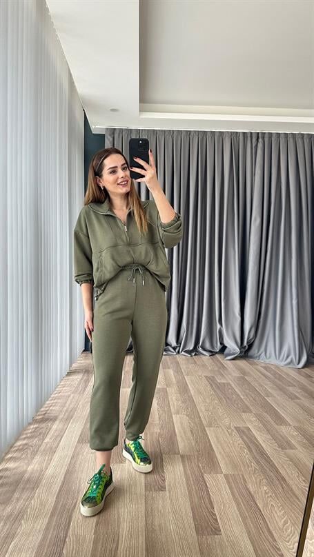 Ursula Dik Yaka Fermuarlı Beli Lastikli Takım