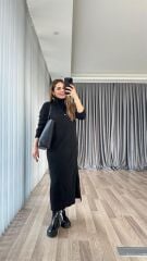 Gloria Balıkçı Yaka Triko Yırtmaçlı Elbise