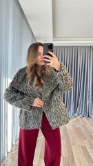 Leopar Desen Sakallı Kısa Kaban